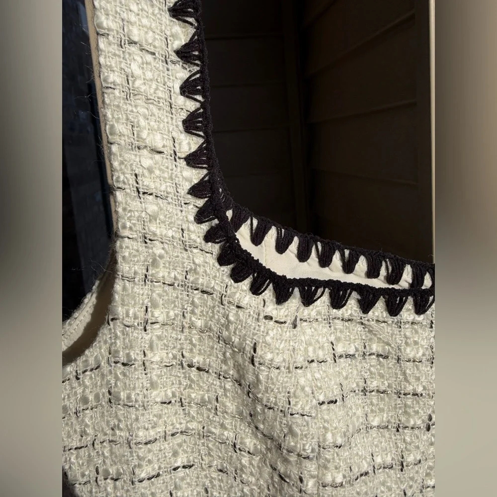 🆕Antonio Melani Aurelia Tweed Mini Dress Ivory Black Trim Ruffle 4,8,10,12 - Picture 10 of 17